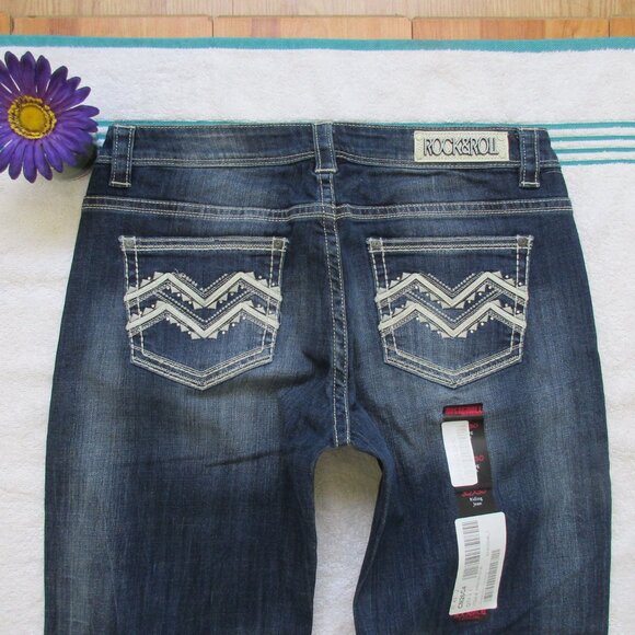 New ROCK & ROLL Cowgirl Jeans Size 32 x 30 Low Rise Boot Cut Denim - Picture 8 of 13
